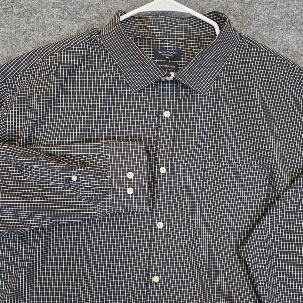 Year In Year Out Casual Shirt Mens 3XL Black White Grid Wrinkle Free Long Sleeve